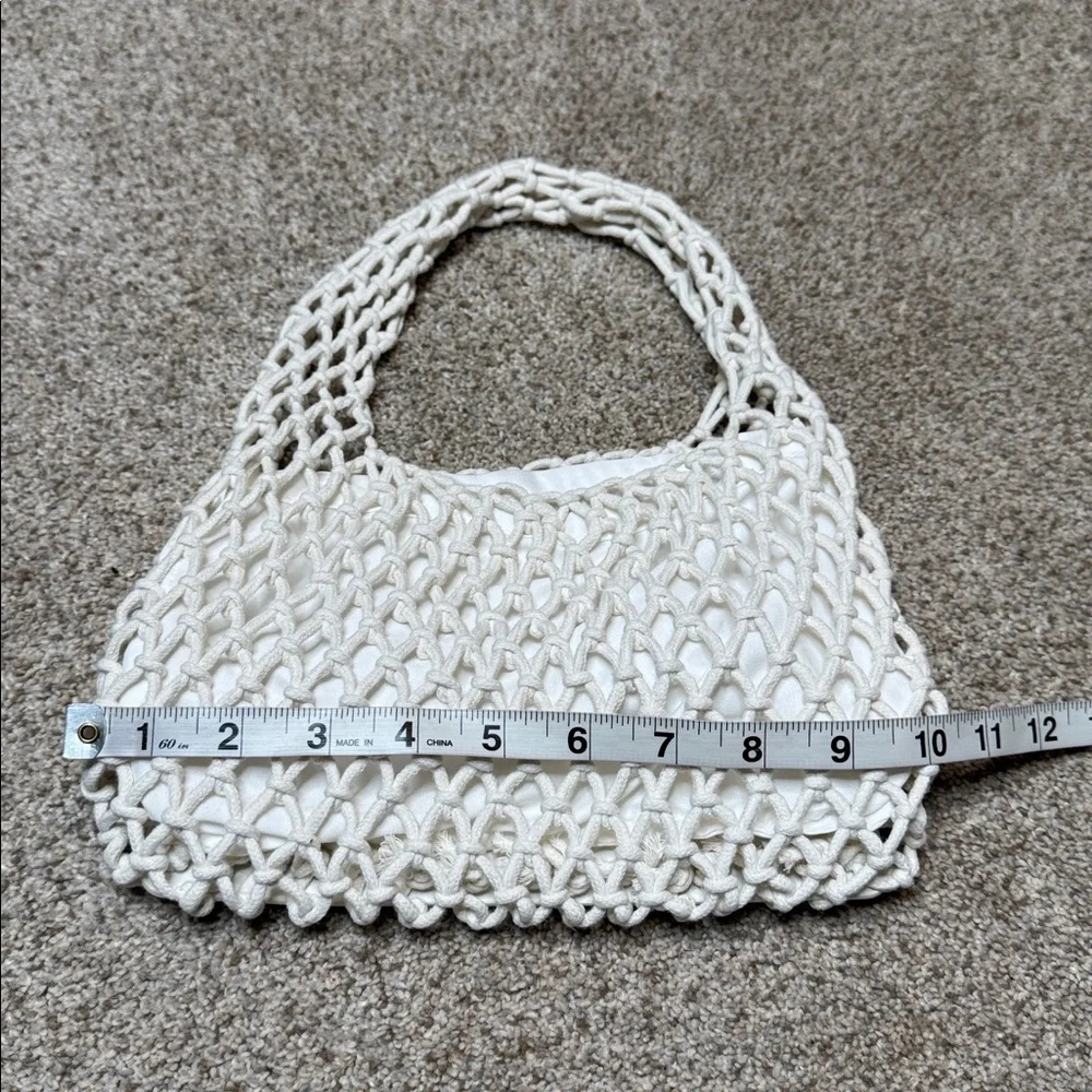 Mini Mesh Crochet Beach Tote Boho Bag in White - Picture 4 of 9